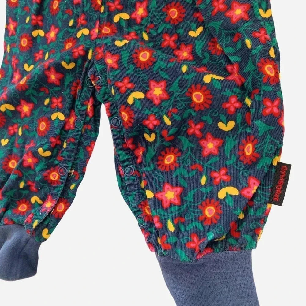 Vintage Gymboree Floral Cotton Playsuit With Blue Velvet Collar & Cuffs Size XS